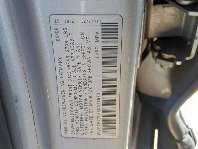 WVGZG77L35D071670 - 2005 VOLKSWAGEN TOUAREG 3. SILVER photo 10