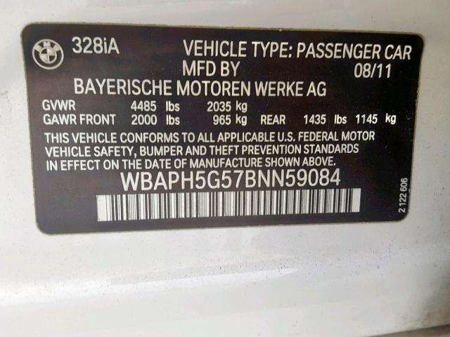 WBAPH5G57BNN59084 - 2011 BMW 328 I SULE WHITE photo 10