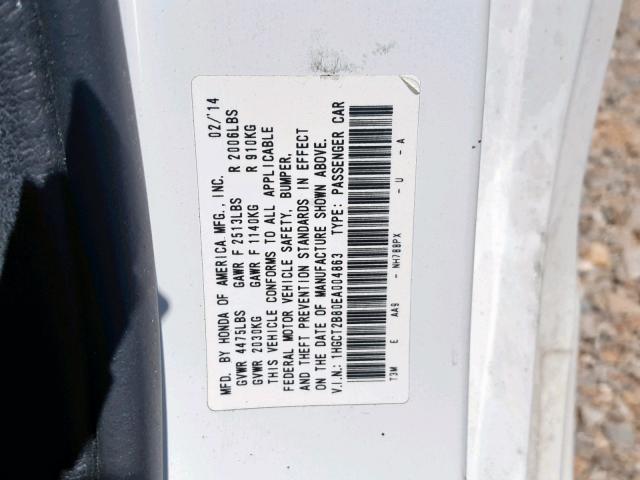 1HGCT2B80EA004863 - 2014 HONDA ACCORD EXL WHITE photo 10