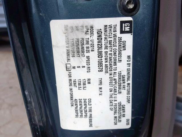 1GNDV23L86D106578 - 2006 CHEVROLET UPLANDER L 绿色 照片 10