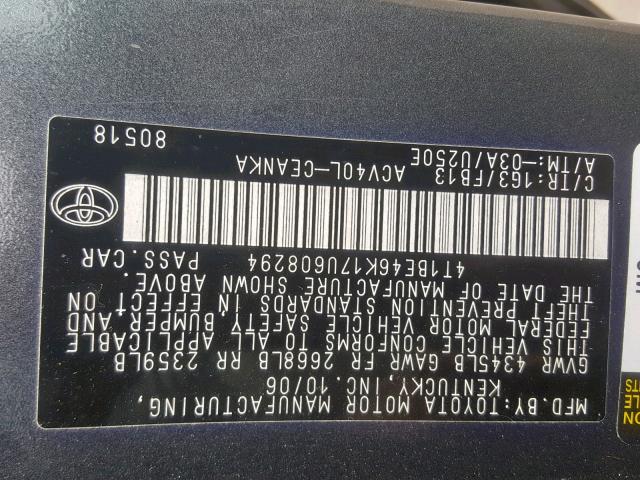 4T1BE46K17U608294 - 2007 TOYOTA CAMRY NEW GRAY photo 10