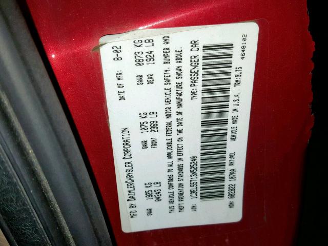 1C3EL55T13N525240 - 2003 CHRYSLER SEBRING LX RED photo 10