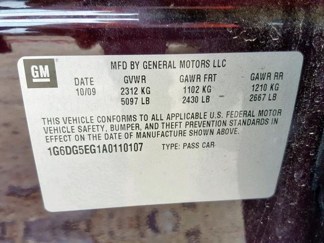 1G6DG5EG1A0110107 - 2010 CADILLAC CTS LUXURY PURPLE photo 10