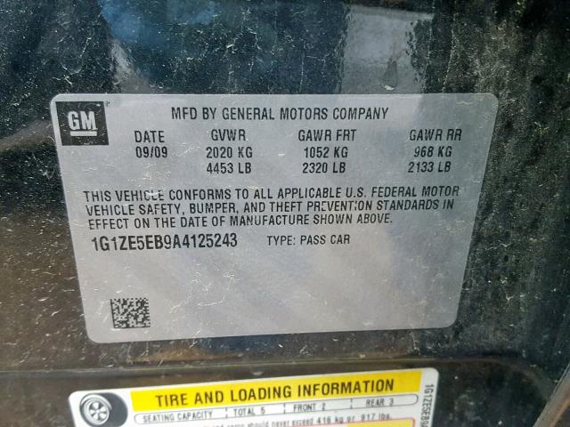 1G1ZE5EB9A4125243 - 2010 CHEVROLET MALIBU LTZ 黑色 照片 10