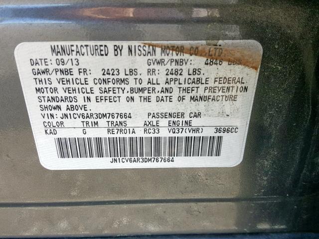 JN1CV6AR3DM767664 - 2013 INFINITI G37 GRAY photo 10