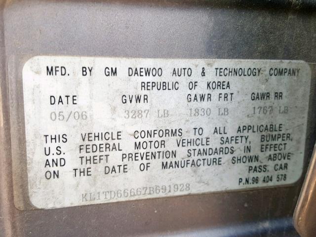 KL1TD66667B691928 - 2007 CHEVROLET AVEO BASE Gümüş foto 10