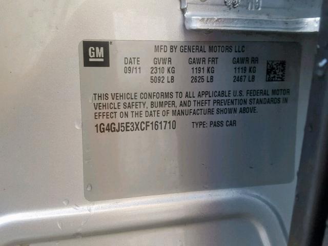 1G4GJ5E3XCF161710 - 2012 BUICK LACROSSE T SILVER photo 10