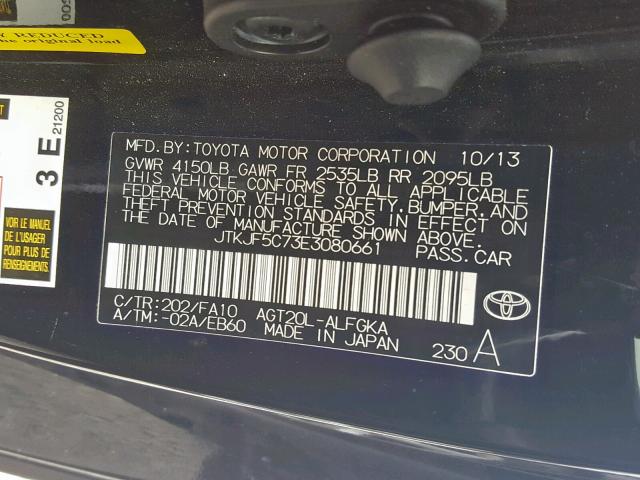 JTKJF5C73E3080661 - 2014 TOYOTA SCION TC შავი ფოტო 10