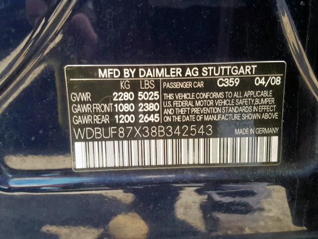 WDBUF87X38B342543 - 2008 MERCEDES-BENZ E 350 4MAT BLUE photo 10