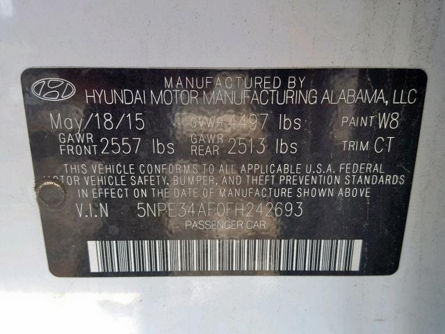 5NPE34AF0FH242693 - 2015 HYUNDAI SONATA SPO WHITE photo 10