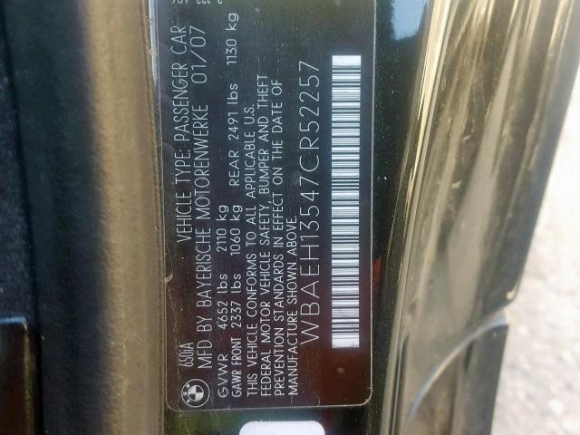 WBAEH13547CR52257 - 2007 BMW 650 I BLACK photo 10