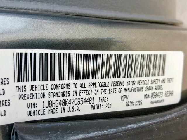 1J8HG48K47C654481 - 2007 JEEP COMMANDER GRAY photo 10