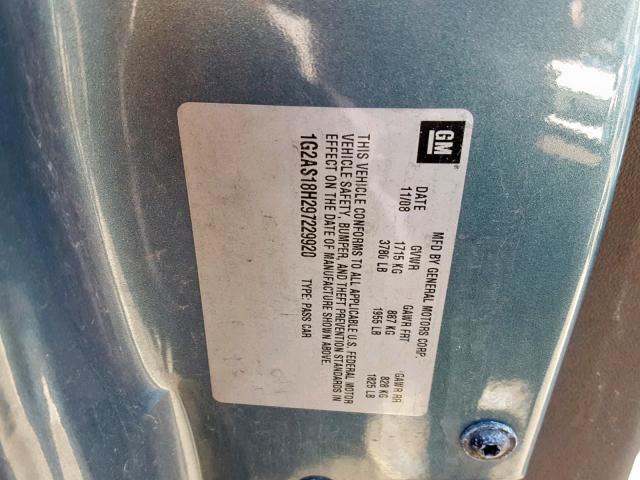 1G2AS18H297229920 - 2009 PONTIAC G5 GREEN photo 10
