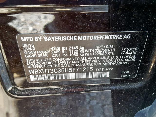 WBXHT3C35H5F71215 - 2017 BMW X1 XDRIVE2 BROWN photo 10