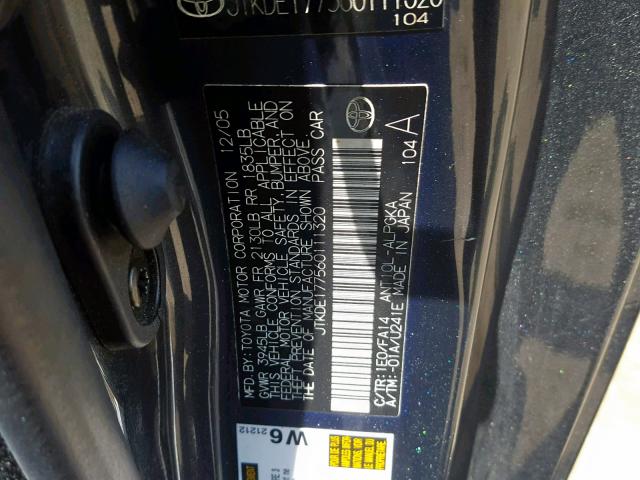 JTKDE177560111320 - 2006 TOYOTA SCION TC GRAY photo 10