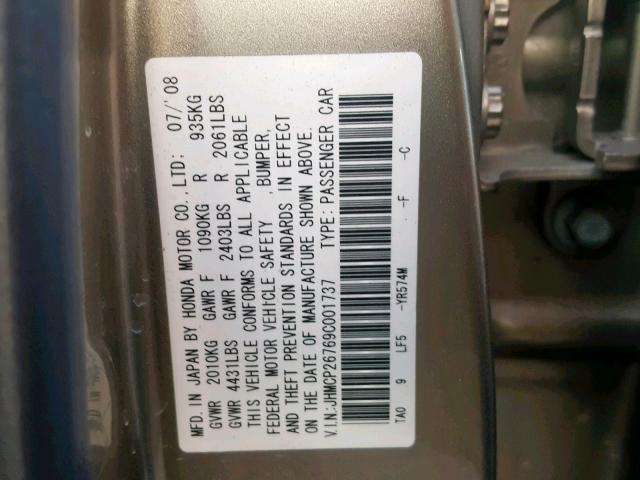 JHMCP26769C001737 - 2009 HONDA ACCORD EX TAN photo 10