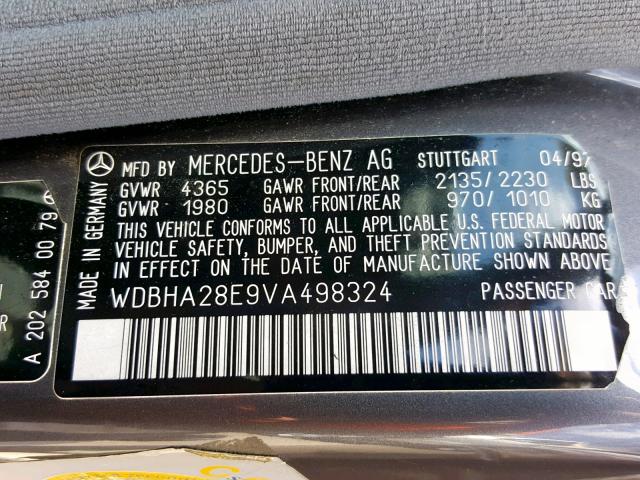 WDBHA28E9VA498324 - 1997 MERCEDES-BENZ C 280 GRAY photo 10