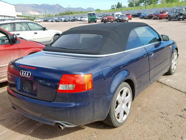 WUARL48H74K901086 - 2004 AUDI S4 QUATTRO BLUE photo 4