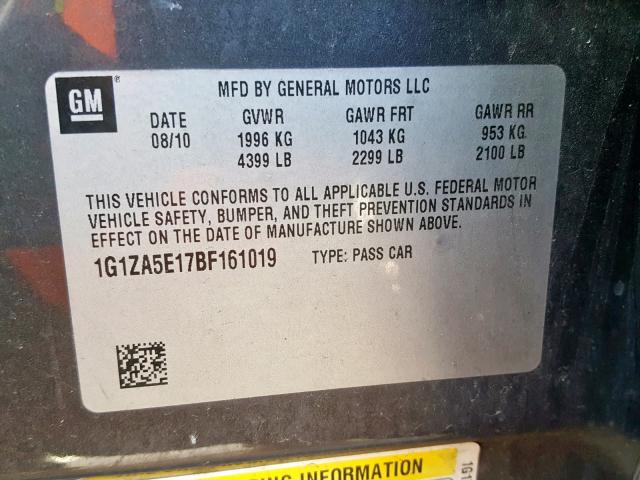 1G1ZA5E17BF161019 - 2011 CHEVROLET MALIBU LS GRAY photo 10