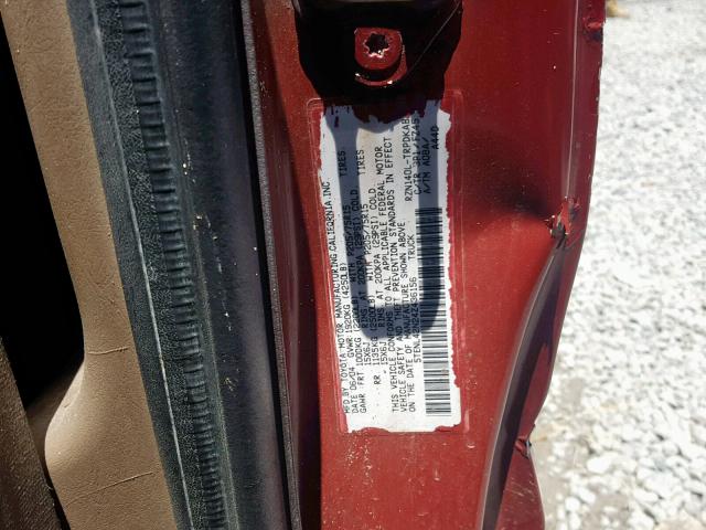5TENL42N24Z436156 - 2004 TOYOTA TACOMA RED photo 10