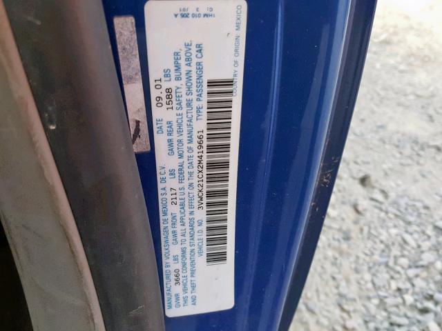 3VWCK21CX2M419661 - 2002 VOLKSWAGEN NEW BEETLE Mavi foto 10