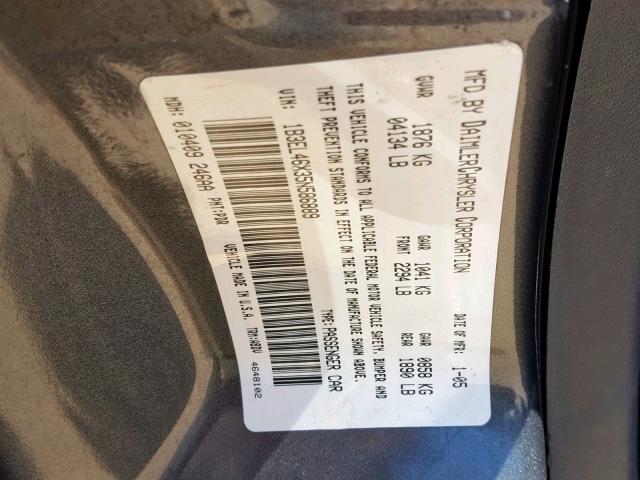 1B3EL46X35N586889 - 2005 DODGE STRATUS SE GRAY photo 10