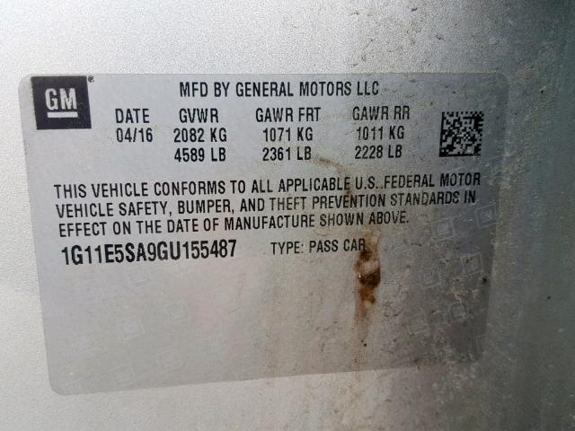 1G11E5SA9GU155487 - 2016 CHEVROLET MALIBU LIM 银色 照片 10