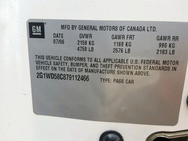 2G1WD58C879112466 - 2007 CHEVROLET IMPALA SUP თეთრი ფოტო 10