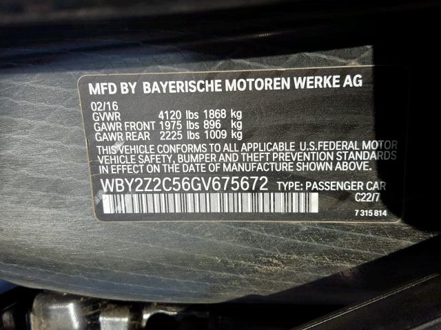 WBY2Z2C56GV675672 - 2016 BMW I8 BLACK photo 10