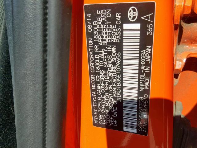 JTDKDTB35E1079656 - 2014 TOYOTA PRIUS C ORANGE photo 10