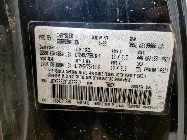 1B7KF23Z3TJ177217 - 1996 DODGE RAM 2500 BLACK photo 10