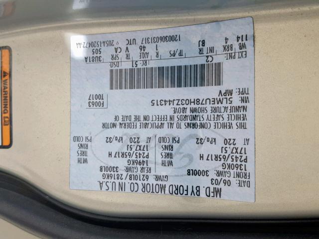 5LMEU78H03ZJ44315 - 2003 LINCOLN AVIATOR Bej foto 10