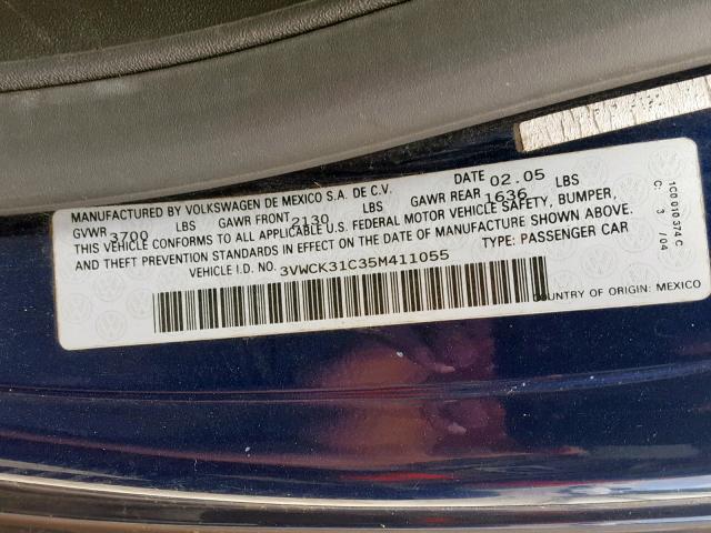 3VWCK31C35M411055 - 2005 VOLKSWAGEN NEW BEETLE ლურჯი ფოტო 10