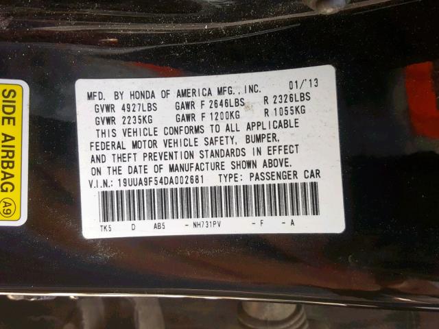 19UUA9F54DA002681 - 2013 ACURA TL TECH BLACK photo 10