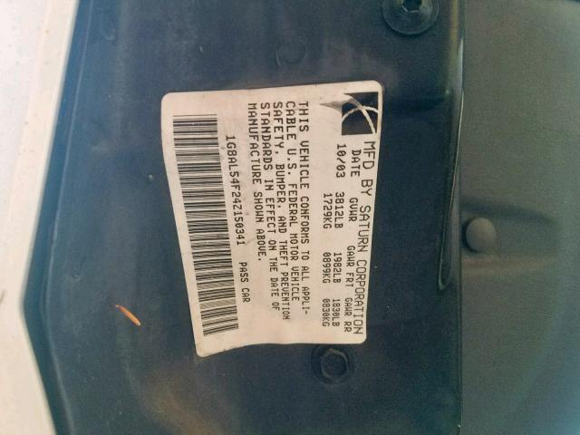 1G8AL54F24Z150341 - 2004 SATURN ION LEVEL WHITE photo 10