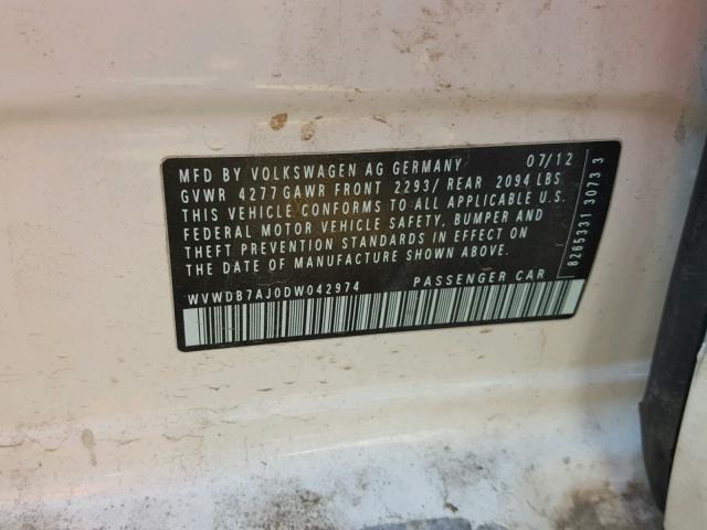 WVWDB7AJ0DW042974 - 2013 VOLKSWAGEN GOLF 白色 照片 10