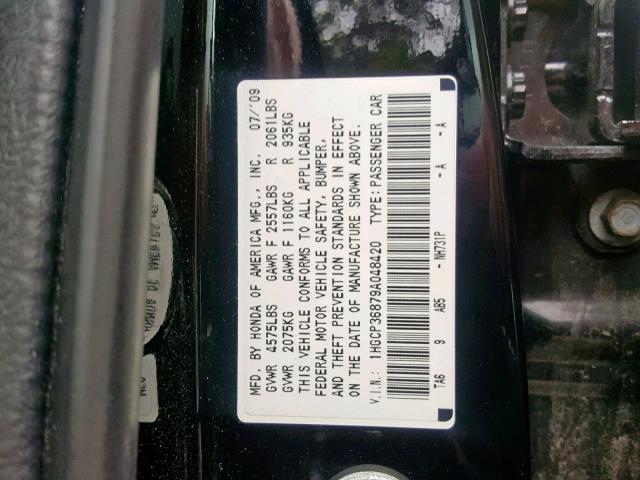 1HGCP36879A048420 - 2009 HONDA ACCORD EXL BLACK photo 10