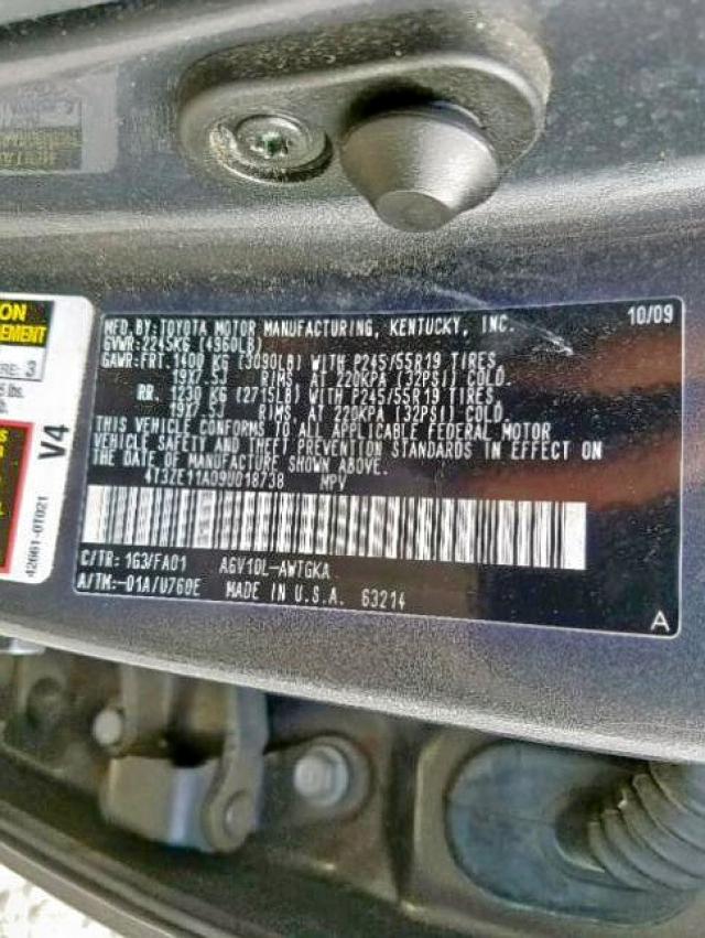 4T3ZE11A09U018738 - 2009 TOYOTA VENZA CHARCOAL photo 10