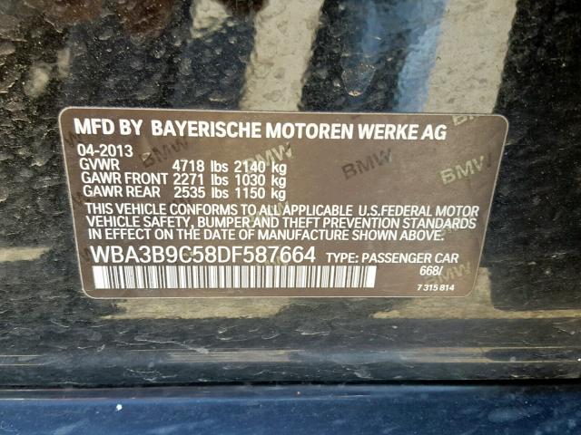 WBA3B9C58DF587664 - 2013 BMW 335 XI BLACK photo 10