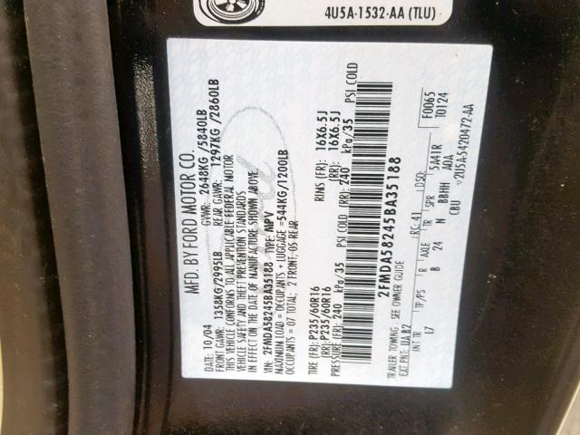 2FMDA58245BA35188 - 2005 FORD FREESTAR L BLACK photo 10