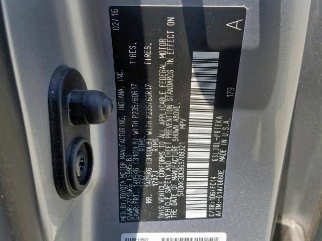 5TDKK3DC8GS708321 - 2016 TOYOTA SIENNA LE SILVER photo 10