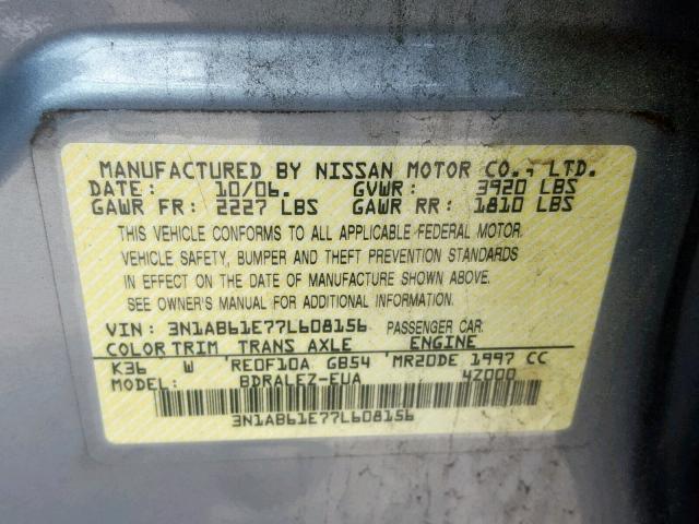 3N1AB61E77L608156 - 2007 NISSAN SENTRA 2.0 GRAY photo 10