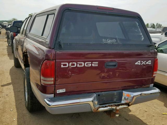 1B7HG2AZ6YS777189 - 2000 DODGE DAKOTA QUA BURGUNDY photo 3