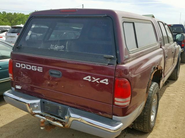 1B7HG2AZ6YS777189 - 2000 DODGE DAKOTA QUA BURGUNDY photo 4