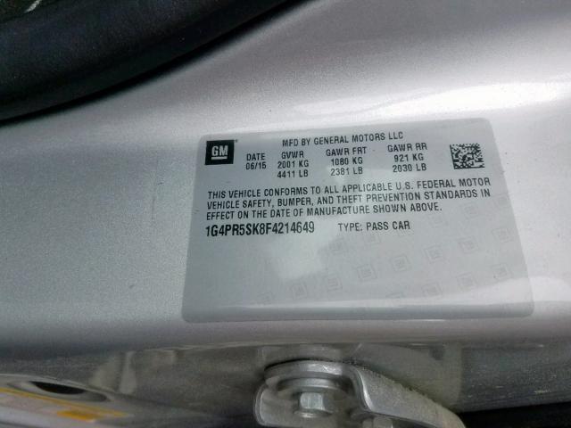 1G4PR5SK8F4214649 - 2015 BUICK VERANO CON SILVER photo 10