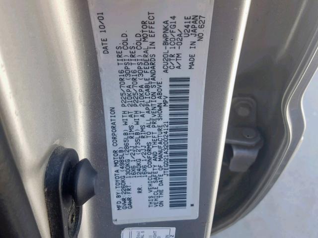 JTEGD21A320024121 - 2002 TOYOTA HIGHLANDER SILVER photo 10