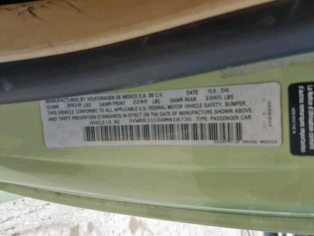 3VWRR31C66M418735 - 2006 VOLKSWAGEN NEW BEETLE Yaşıl foto 10