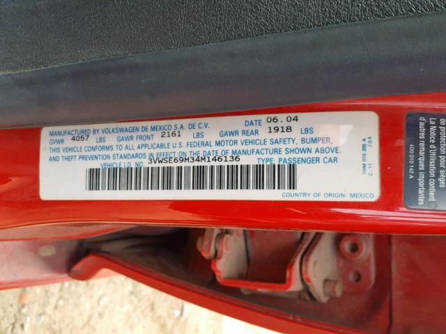 3VWSE69M34M146136 - 2004 VOLKSWAGEN JETTA GLS RED photo 10