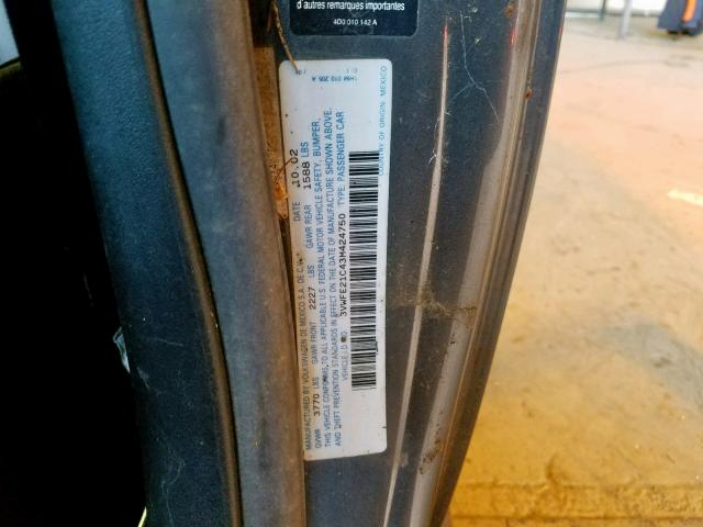 3VWFE21C43M424750 - 2003 VOLKSWAGEN NEW BEETLE ნაცრისფერი ფოტო 10