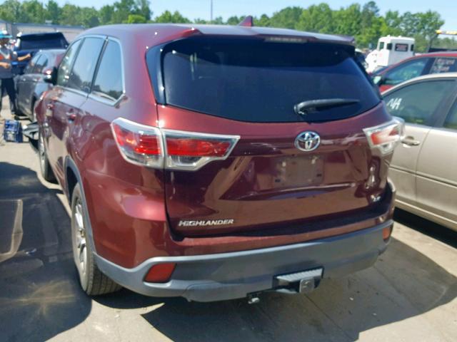 5TDZKRFH5FS056203 - 2015 TOYOTA HIGHLANDER MAROON photo 3